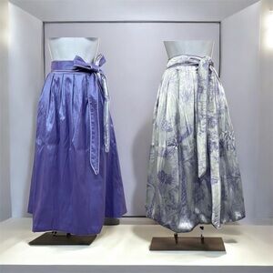 NWT Reversible Lavender‎ Toile Midi Skirt M Formal High Waist Satin Belt Regency
